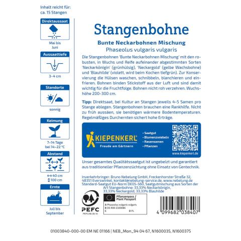 Stangenbohnen-Mix "Neckarkönigin, Neckargold, Blauhilde"